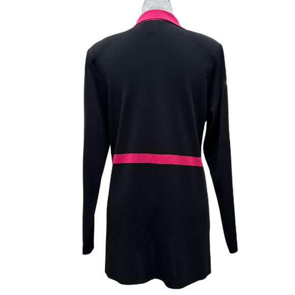 Misook Black & Pink Open Cardigan Jacket Tunic Sweater L Acrylic Knit Made Korea - Picture 6 of 7
